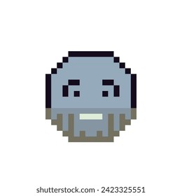 Unshaven face, pixel art icon with beard emoticon cartoon character. 8-bit style. Bearded smiley. Flat style. Isolated abstract vector illustration.
