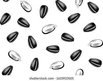 Unshelled and peeled sunflower seeds. Seamless texture