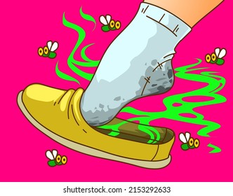 Unshoe. Sweaty leg. Stinked leg. Healthcare illustration. Vector illustration. 