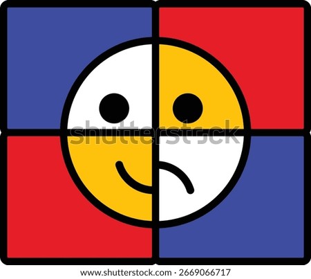 Unsolved 2*2 cube puzzle of happy sad face, illustration about solving emotional problems