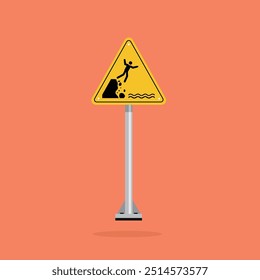 Unstable cliff edge warning sign with person falling inside yellow triangle board. Suitable for poster and web icon use	
