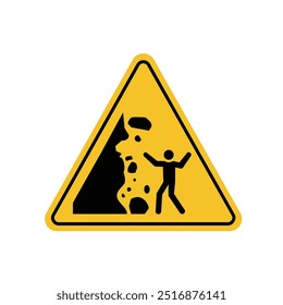 unstable cliff edge warning sign inside yellow triangle board. suitable for poster and web icon use