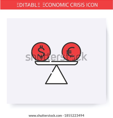 Unstable exchange rate line icon. Liquidity crisis. Stock market crash. Economical crisis and depression, global financial and economic downturn. Isolated vector illustration. Editable stroke 