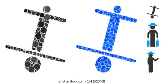 Unstable Man Composition Of Round Dots In Variable Sizes And Color Tints, Based On Unstable Man Icon. Vector Circle Elements Are Organized Into Blue Composition.