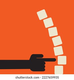 unstable pile of blocks pushed by an index finger is failing a stress test