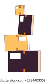 Unsteady pile of cardboard boxes 2D linear cartoon object. Unstable stacked parcels isolated line vector element white background. Precarious arranging packages chaos risk color flat spot illustration