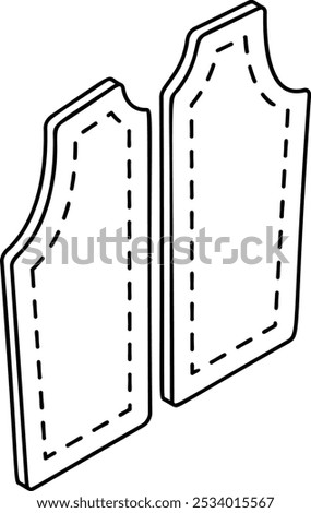 unstitched in process Pattern with seam isometric outline concept, Waistcoat Making in Progress vector icon, custom tailoring symbol, Made-to-measure clothing sign, Sewist materials stock illustration