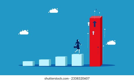 Unstoppable growth. Businesswoman standing and looking at steadily growing bar graph 