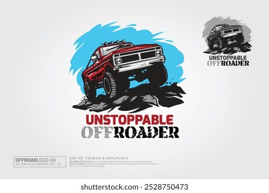 Unstoppable  Offroader Vector Logo Template. Offroad pickup truck design elements. Vector logo illustration. Good for Offroader t-shirt design or Offroad event Illustration.

