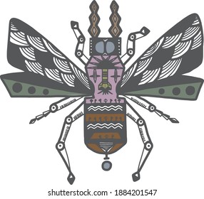 Unstrictly symmetric honeybee vector illustration. Hand drawn sketch style. 