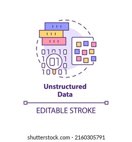 Unstructured Data Concept Icon. Big Data Type Abstract Idea Thin Line Illustration. Unorganized Storage Systems. Isolated Outline Drawing. Editable Stroke. Arial, Myriad Pro-Bold Fonts Used