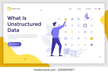 Unstructured Data landing page template. Not predenied organized information vector illustration for webpage design. Working with database process. Banner of web application development material