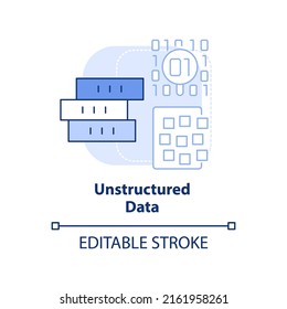 Unstructured Data Light Blue Concept Icon. Big Data Type Abstract Idea Thin Line Illustration. Unorganized Storage Systems. Isolated Outline Drawing. Editable Stroke. Arial, Myriad Pro-Bold Fonts Used