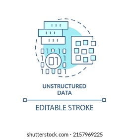 Unstructured Data Turquoise Concept Icon. Big Data Type Abstract Idea Thin Line Illustration. Unorganized Storage Systems. Isolated Outline Drawing. Editable Stroke. Arial, Myriad Pro-Bold Fonts Used