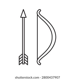 Unstrung bow and single arrow vertical line vector icon.