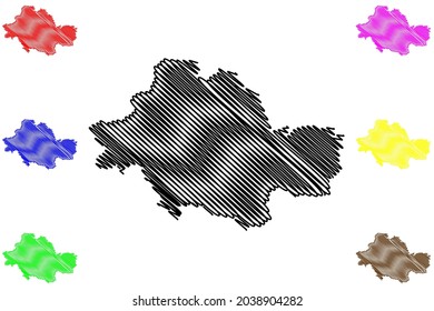 Ilustración vectorial del mapa del distrito de Unstrut-Hainich (República Federal de Alemania, distrito rural, Estado Libre de Turingia), dibujo de garabatos Unstrut Hainich Kreis mapa