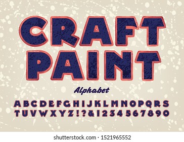 An unstudied alphabet with the look of having been painted with tempera hobby paint or craft paint.