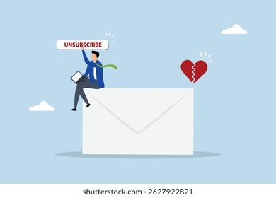 Unsubscribe email exit from mailing list, businessman working with computer laptop push unsubscribe button.