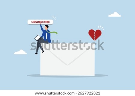 Unsubscribe email exit from mailing list, businessman working with computer laptop push unsubscribe button.