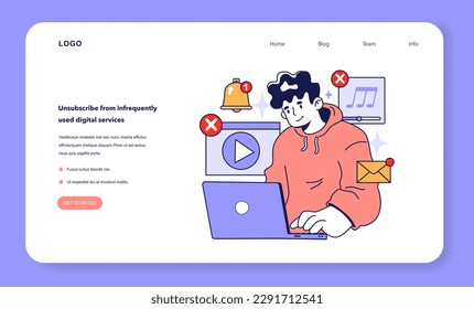 Unsubscribe from infrequently used digital services to optimize your expenses. Useful guidance for efficient household budgeting and economy. Budget expenses management. Flat vector illustration
