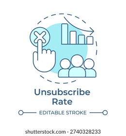 Unsubscribe rate soft blue concept icon. Failure analysis, error correction. Market research. Round shape line illustration. Abstract idea. Graphic design. Easy to use in booklet, article