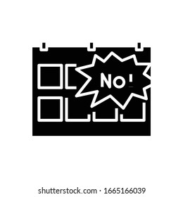 Unsuccesful planning black icon, concept illustration, vector flat symbol, glyph sign.