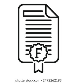 Unsuccessful academic test result icon illustration in simple black and white line art flat design vector, representing failure and poor performance in education and grading system