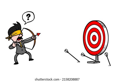 Unsuccessful businessman shooting at target aimlessly. Unsuccessful activity. Vector illustration design