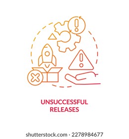 Unsuccessful outputs red gradient concept icon. Software development. Release management challenge abstract idea thin line illustration. Isolated outline drawing. Myriad Pro-Bold font used