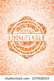 Unsuitable orange tile background illustration. Square geometric mosaic seamless pattern with emblem inside.