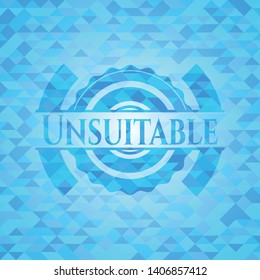 Unsuitable sky blue emblem. Mosaic background