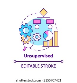 Unsupervised concept icon. Untagged data. Category of machine learning abstract idea thin line illustration. Isolated outline drawing. Editable stroke. Arial, Myriad Pro-Bold fonts used