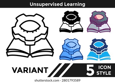 Unsupervised Learning icon for illustrating autonomous pattern discovery systems, unlabeled data analysis, and machine learning concepts. Line, Filled, Color, Dualtone style.
