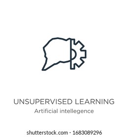 Unsupervised learning icon. Thin linear unsupervised learning outline icon isolated on white background from artificial intellegence and future technology collection. Line vector sign, symbol for web 