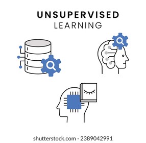 Unsupervised Learning Icons. Unsupervised learning graphic element. Editable Stroke and Colors.