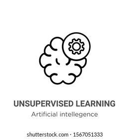 Unsupervised learning outline vector icon. Thin line black unsupervised learning icon, flat vector simple element illustration from editable artificial intellegence and future technology concept 