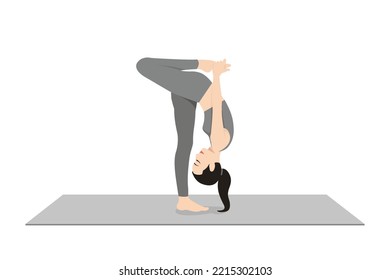 Unsupported Bound One Foot Intense Stretch Pose. Beautiful girl practice Niralamba Baddha Eka Pada Uttanasana. Young attractive woman practicing yoga exercise. working out, black wearing sportswear