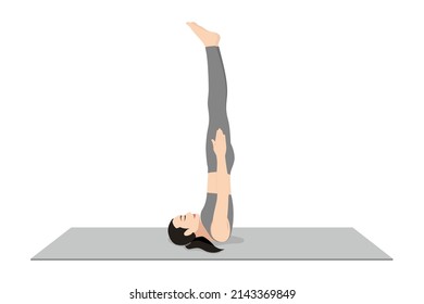 Unsupported Shoulder Stand Pose, Unsupported Shoulderstand Pose. Beautiful girl practice Niralamba Sarvangasana. Young attractive woman practicing yoga exercise. working out, black wearing sportswear