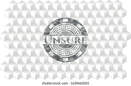 Unsure grey emblem. Retro with geometric cube white background