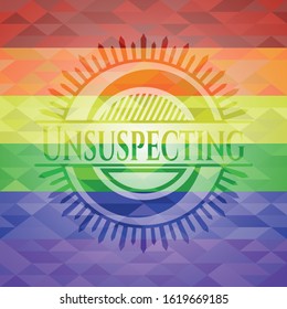 Unsuspecting on mosaic background with the colors of the LGBT flag
