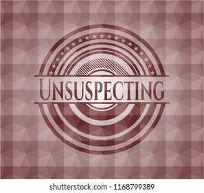 Unsuspecting red seamless emblem or badge with abstract geometric pattern background.