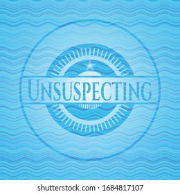 Unsuspecting sky blue water style badge. Vector Illustration. Detailed.