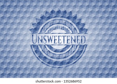 Unsweetened blue emblem with geometric pattern.