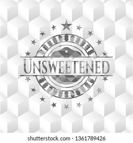 Unsweetened grey emblem with geometric cube white background