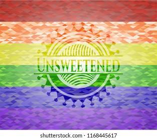 Unsweetened on mosaic background with the colors of the LGBT flag