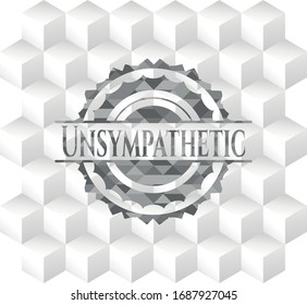 Unsympathetic grey emblem. Vintage with geometric cube white background