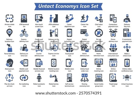 Untact Economy Blue Icon Set,Vector icon Set