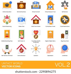 Untact World Icons Including icon, web, network, online, world, illustration, business, media, digital, contactless, platform, vector, solution, technology, internet, commerce, education