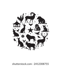Untamed beauty: A mesmerizing ensemble of animals silhouette, a tribute to wildlife - wildlife Silhouette - animals vector
