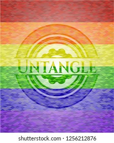 Untangle on mosaic background with the colors of the LGBT flag